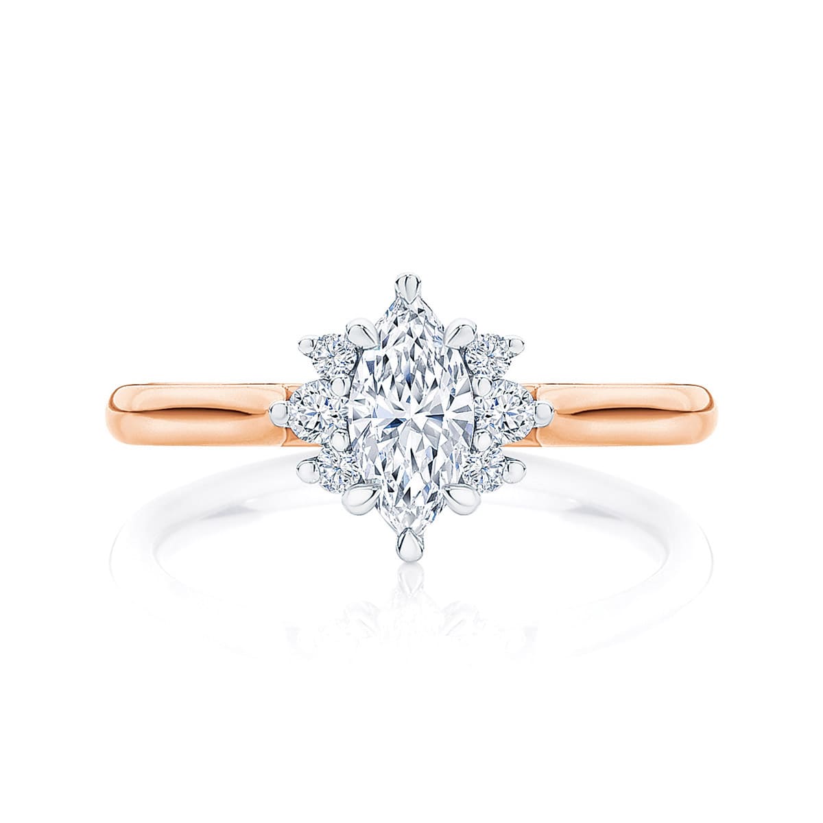 Cyra Rose Gold Marquise Diamond with Side Stones Engagement Ring