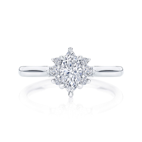 Cyra White Gold Marquise Diamond Engagement Ring with Side Stones