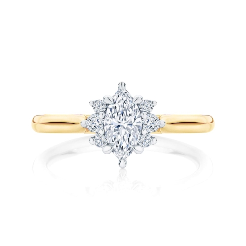 Cyra Marquise Diamond Yellow Gold Engagement Ring with Side Stones