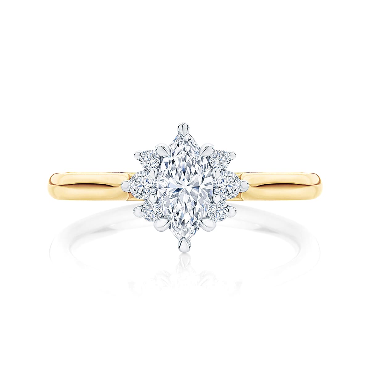 Cyra Marquise Diamond Yellow Gold Engagement Ring with Side Stones