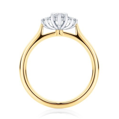Cyra Marquise Diamond Yellow Gold Engagement Ring with Side Stones