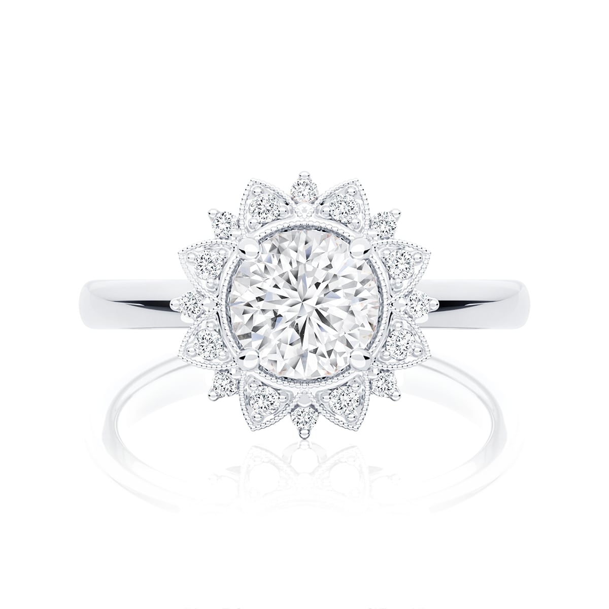 Marisol Round Diamond Engagement Ring in White Gold with Halo