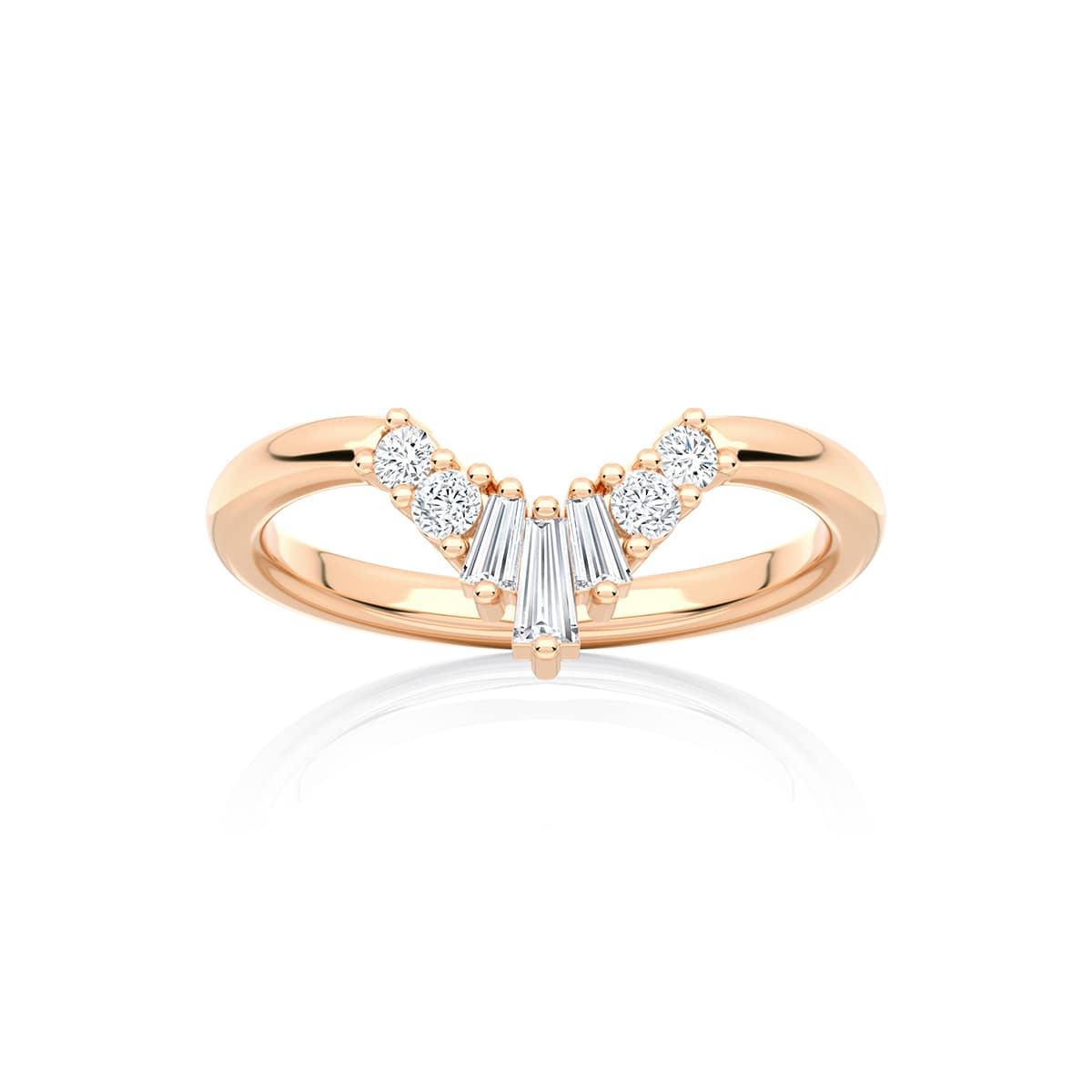 Serac Contoured Baguette Diamond Wedding Ring in Rose Gold