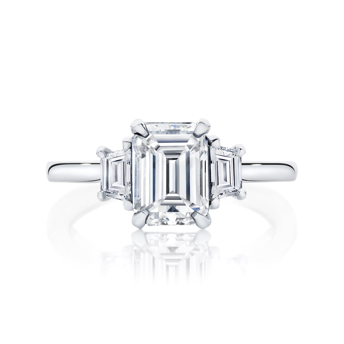 Soiree White Gold Emerald Cut Diamond Three Stone Engagement Ring