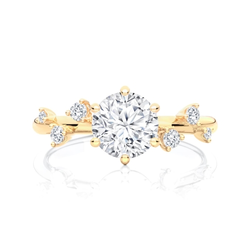 Twilight Round Diamond with Side Stones Engagement Ring in Yellow Gold