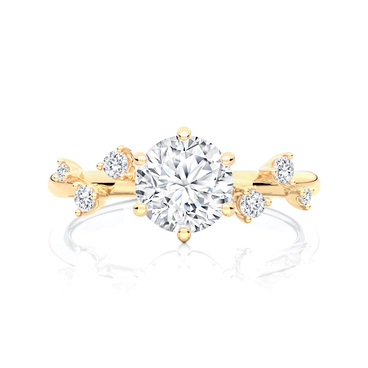 Twilight Round Diamond with Side Stones Engagement Ring in Yellow Gold