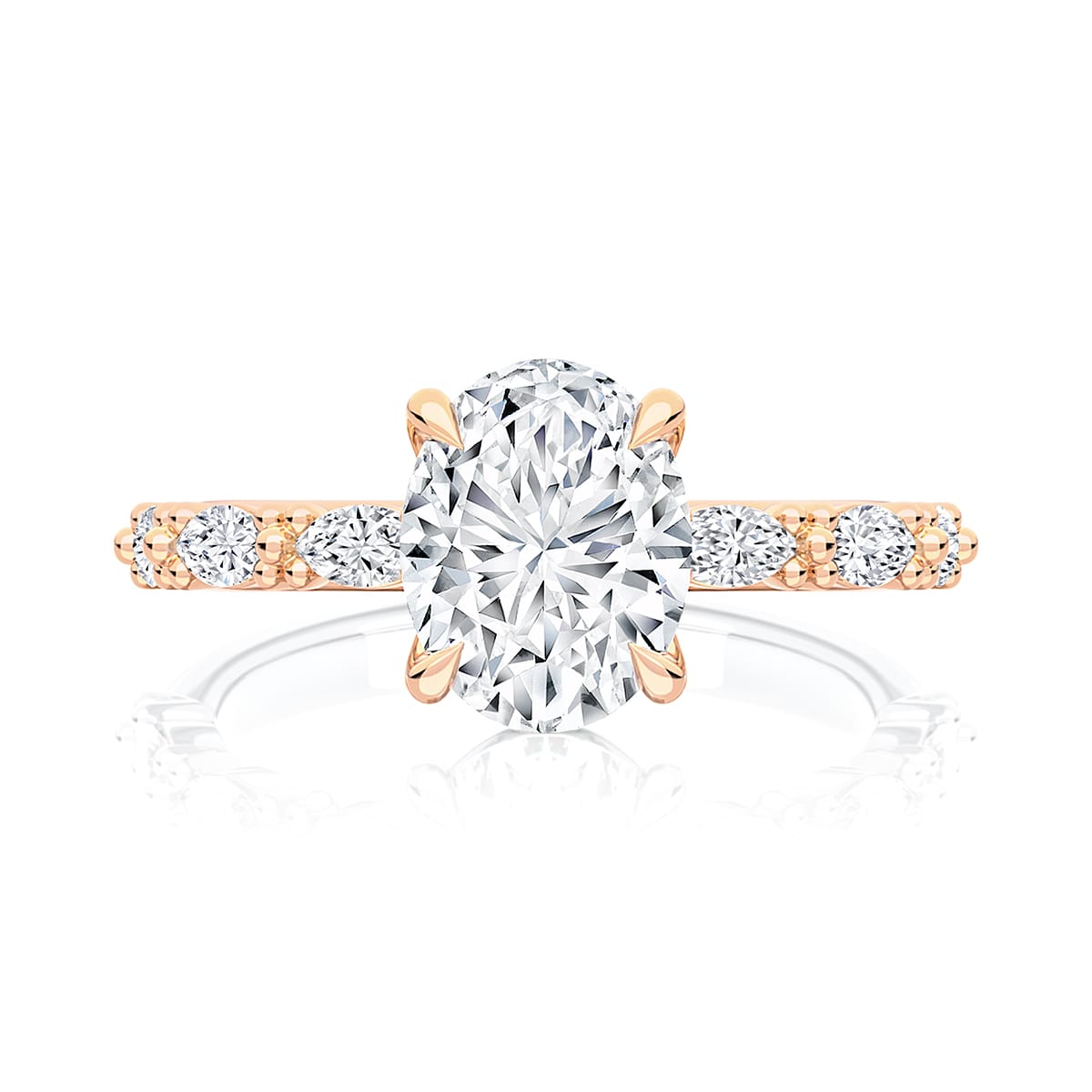 Oval Diamond Engagement Ring with Side Stones in Rose Gold | Anadem