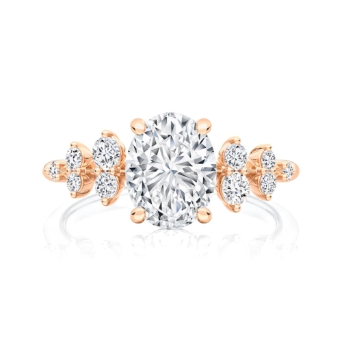 Oval Diamond Engagement Ring with Side Stones in Rose Gold | Astrid