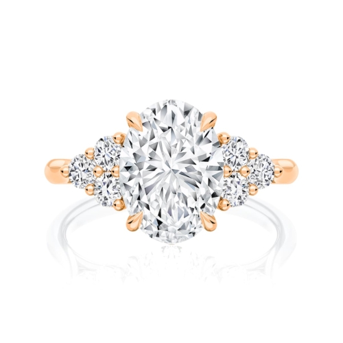 Oval Diamond Engagement Ring with Side Stones in Rose Gold | Cassiopeia