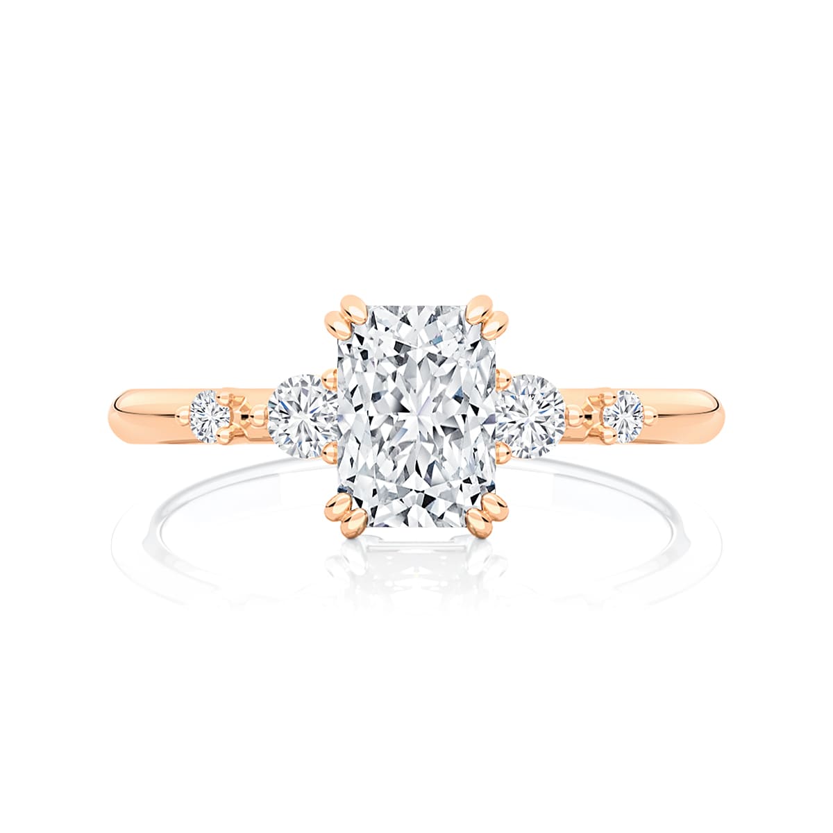 Radiant Diamond Engagement Ring with Side Stones in Rose Gold | Delia