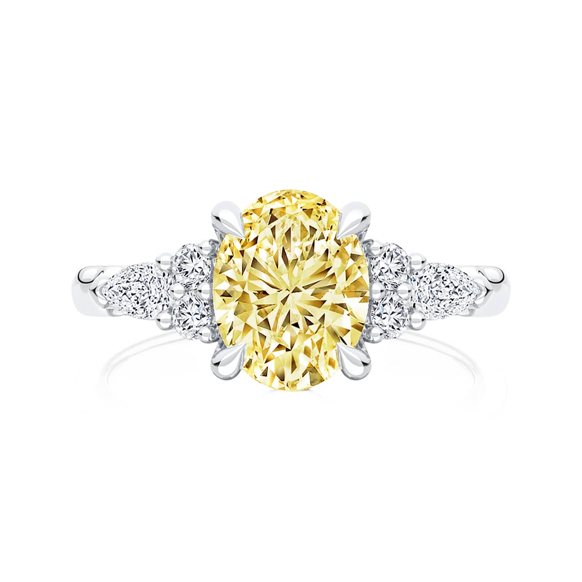 Oval Yellow Diamond Engagement Ring with Side Stones in White Gold | Fancy Yellow Cerulean