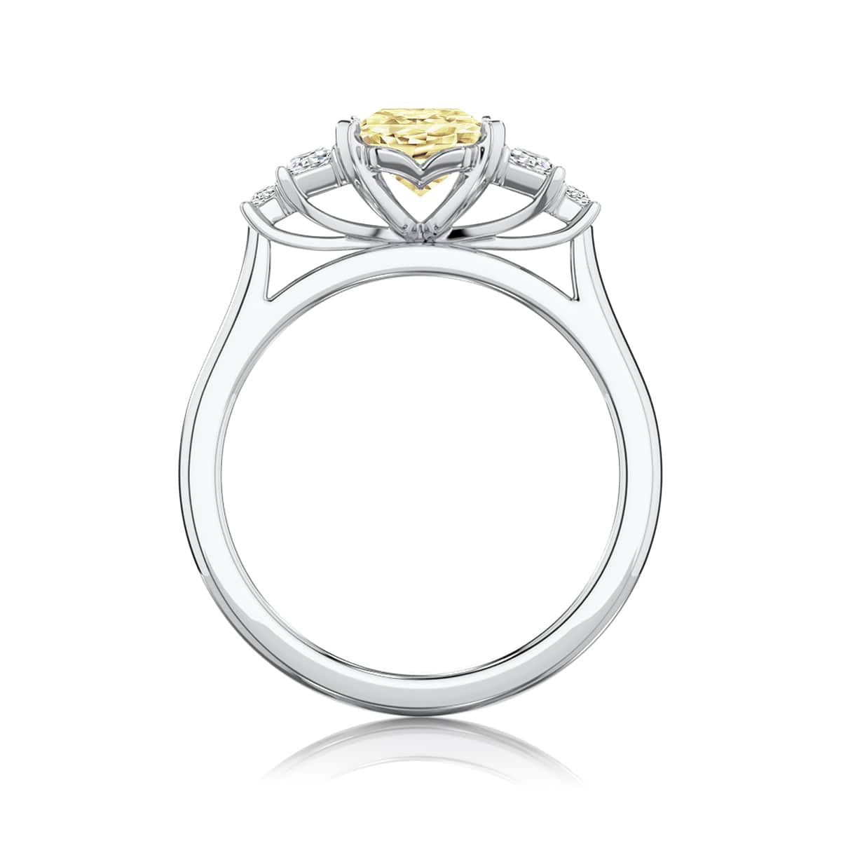 Emerald Yellow Diamond Engagement Ring with Side Stones in White Gold | Fancy Yellow Geneva