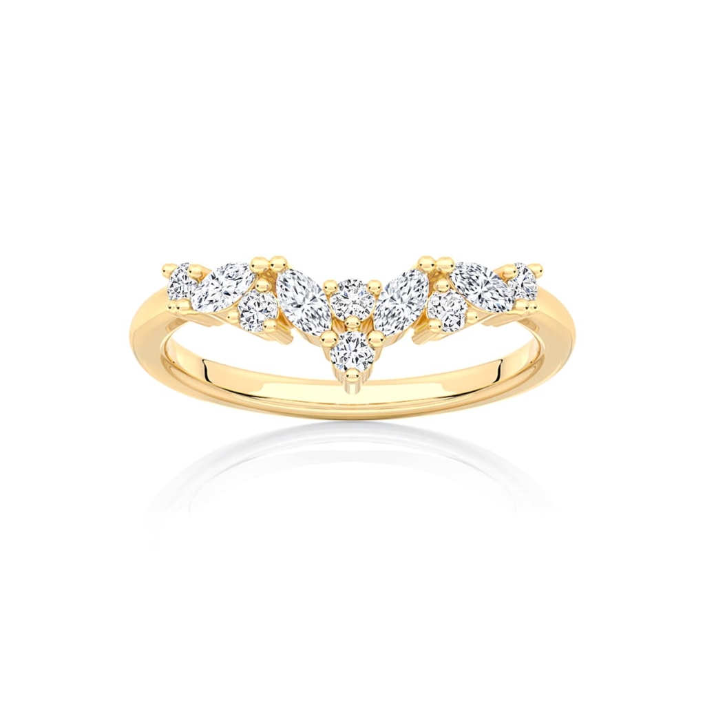 Diamond Contoured Wedding Ring in Yellow Gold | Liana