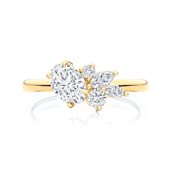 Oval Diamond Halo Engagement Ring in Yellow Gold | Lochan