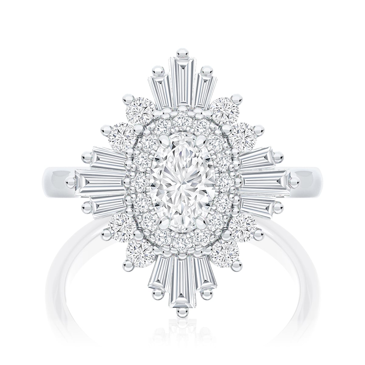 Oval Diamond Halo Engagement Ring in Platinum | Starburst