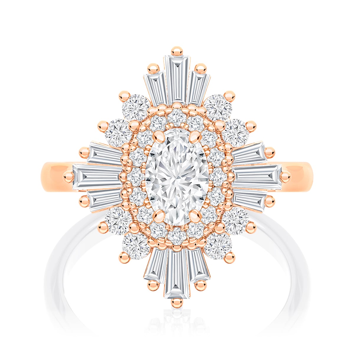 Oval Diamond Halo Engagement Ring in Rose Gold | Starburst