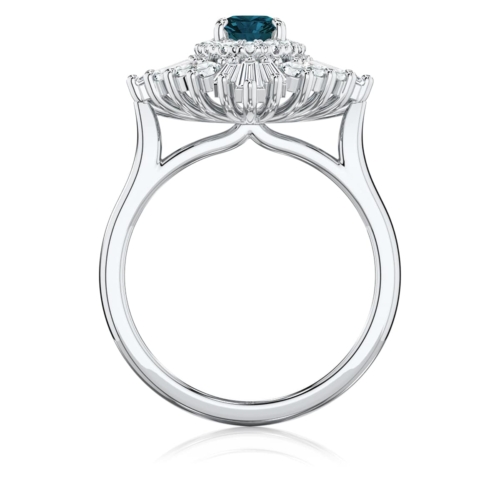 Oval Tourmaline Halo Engagement Ring in Platinum | Starburst Teal