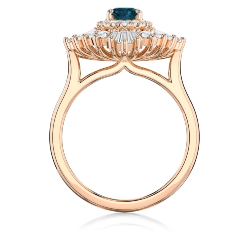 Oval Tourmaline Halo Engagement Ring in Rose Gold | Starburst Teal