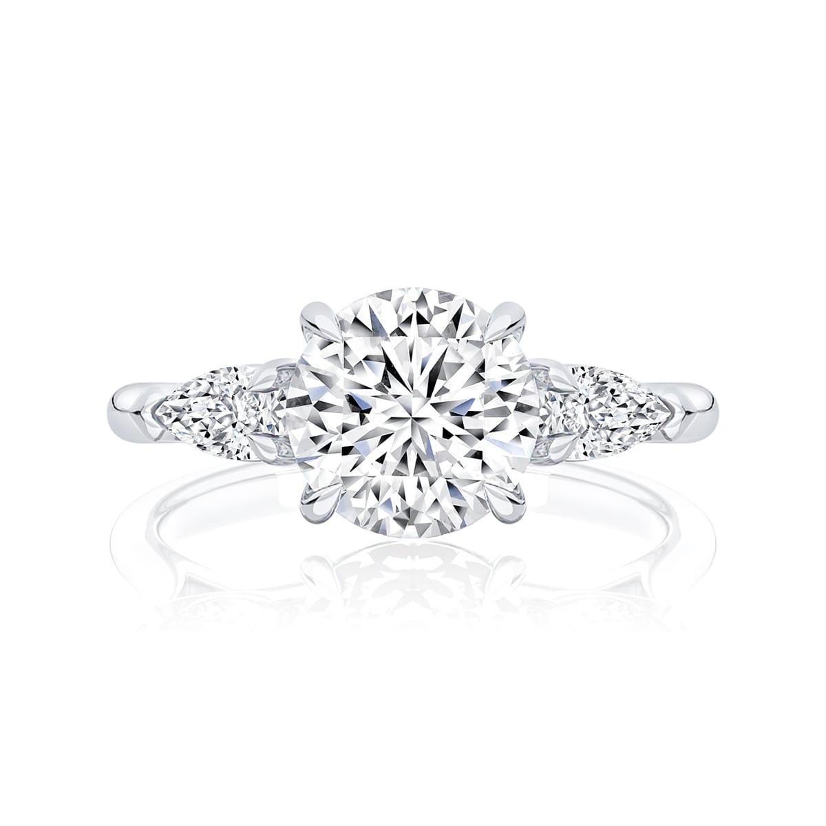 Round Three Stone Engagement Ring White Gold | Trilogy