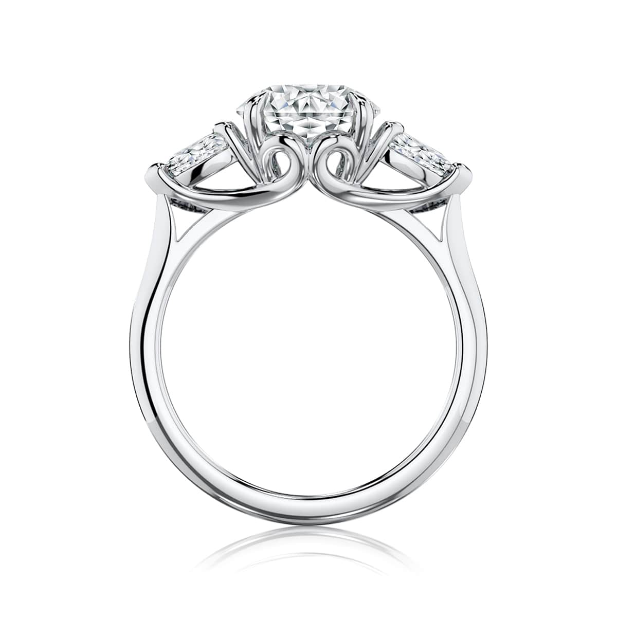 Round Three Stone Engagement Ring White Gold | Trilogy