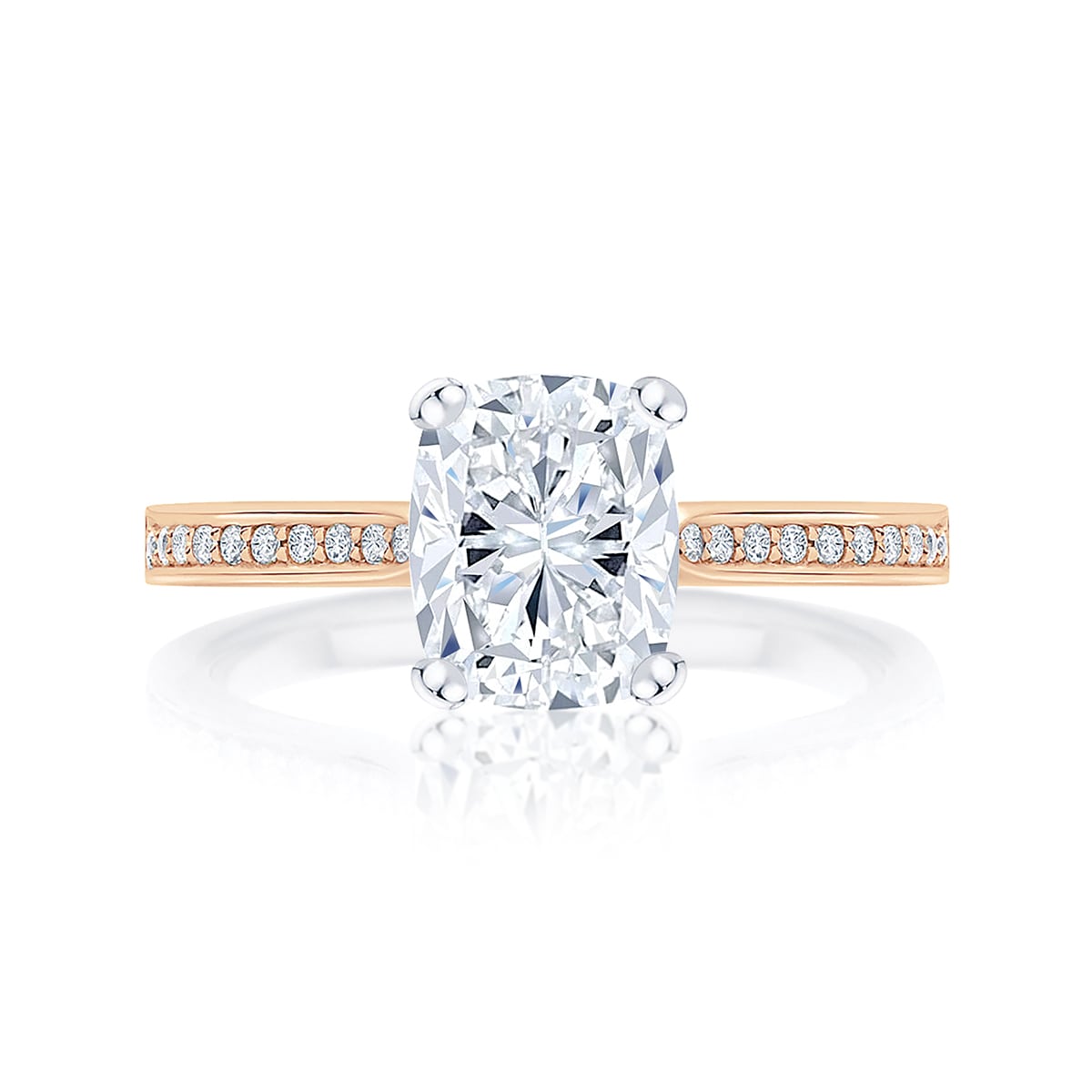 Diamond Engagement Ring With Side Stones in Rose Gold  | Accented Ballerina (Rect. Cushion)