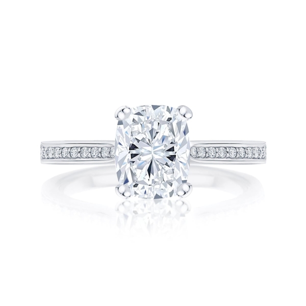 Diamond Engagement Ring With Side Stones in White Gold  | Accented Ballerina (Rect. Cushion)