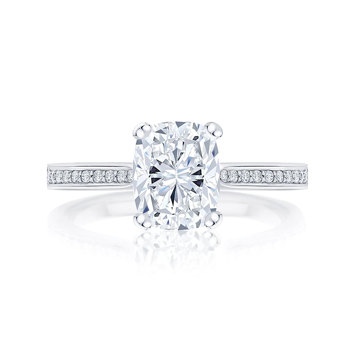 Diamond Engagement Ring With Side Stones in White Gold  | Accented Ballerina (Rect. Cushion)