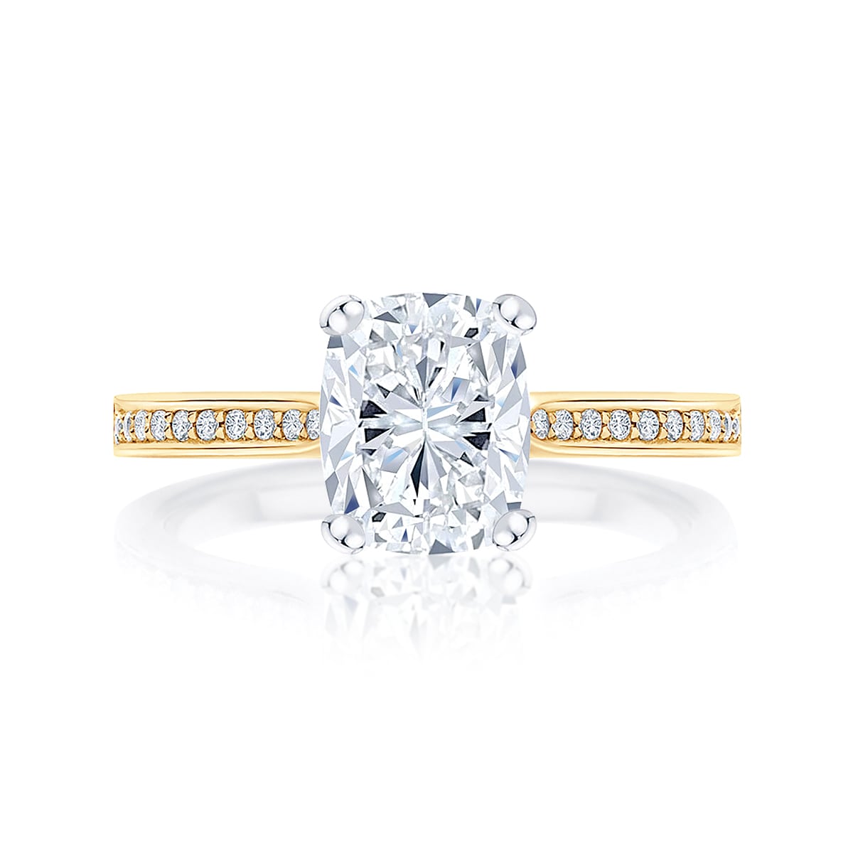 Diamond Engagement Ring With Side Stones in Yellow Gold | Accented Ballerina (Rect. Cushion)