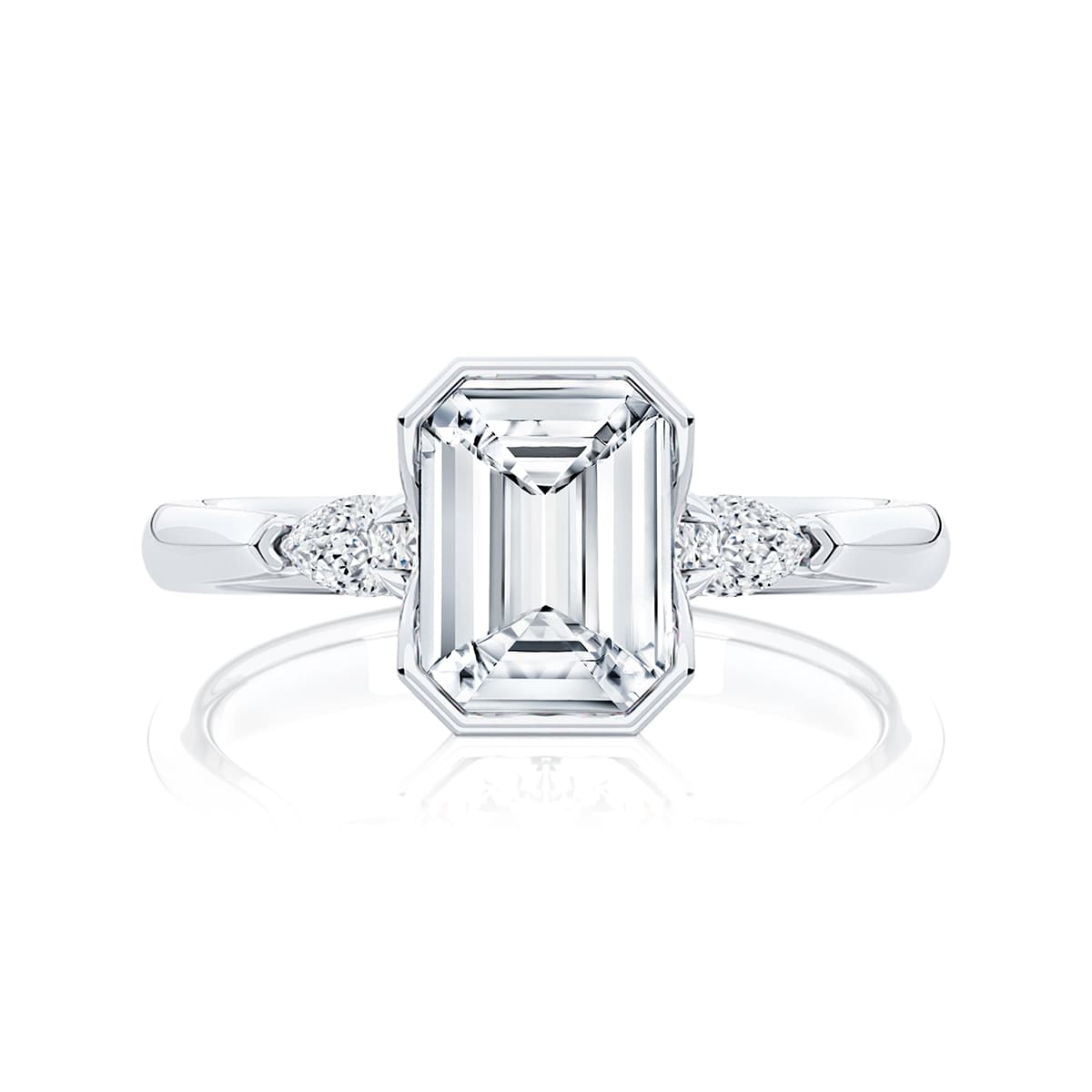 Emerald Diamond Three Stone Engagement Ring in Platinum | Amaris