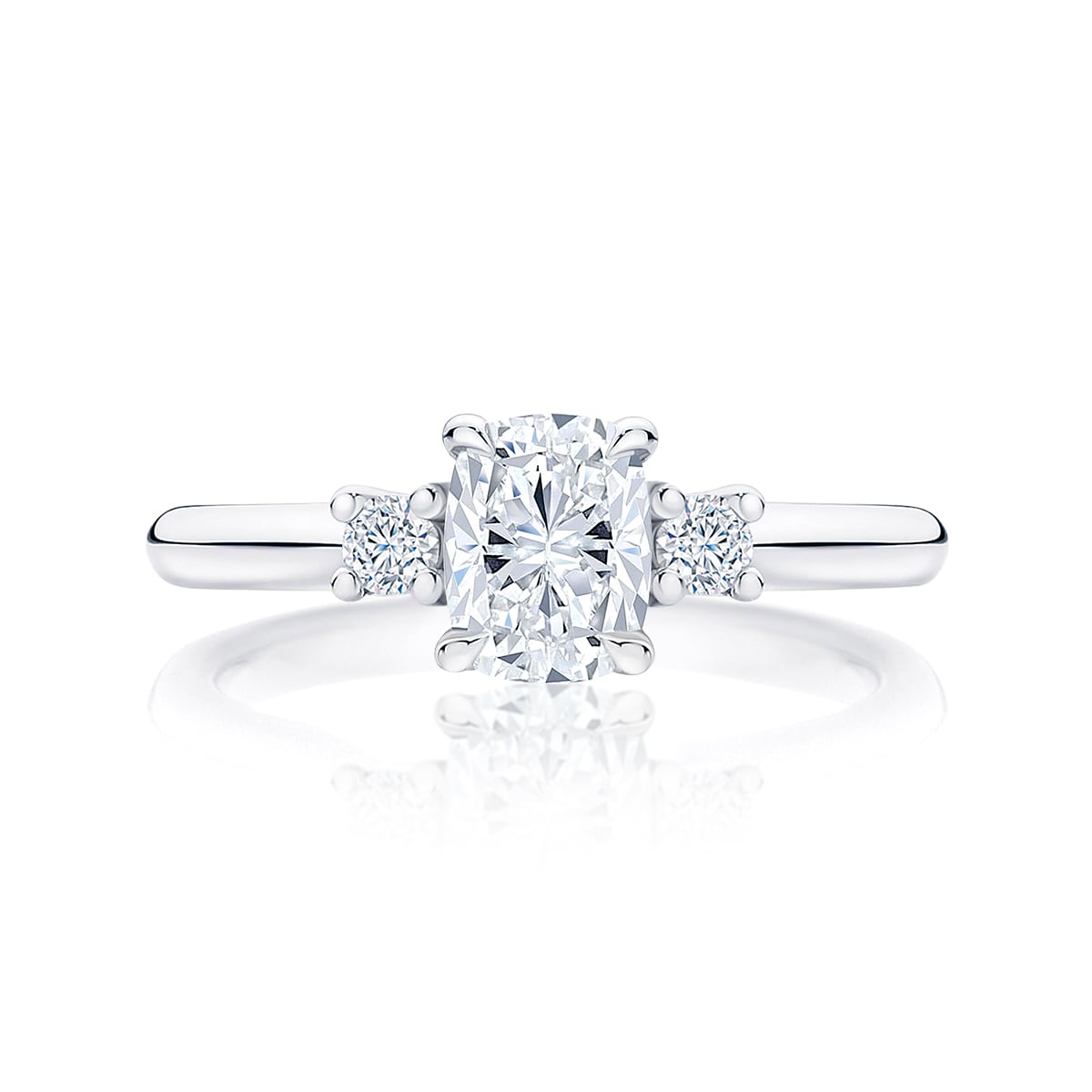 Diamond Three Stone Engagement Ring in Platinum | Arcadia (Rect. Cushion)