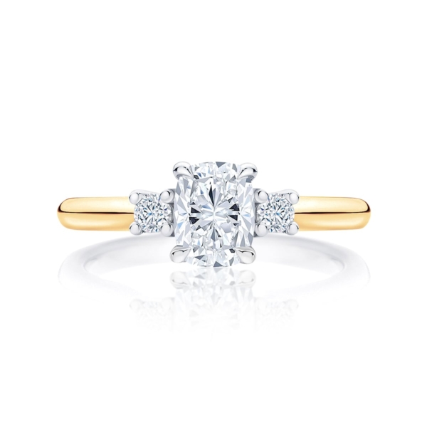 Diamond Three Stone Engagement Ring in Yellow Gold | Arcadia (Rect. Cushion)