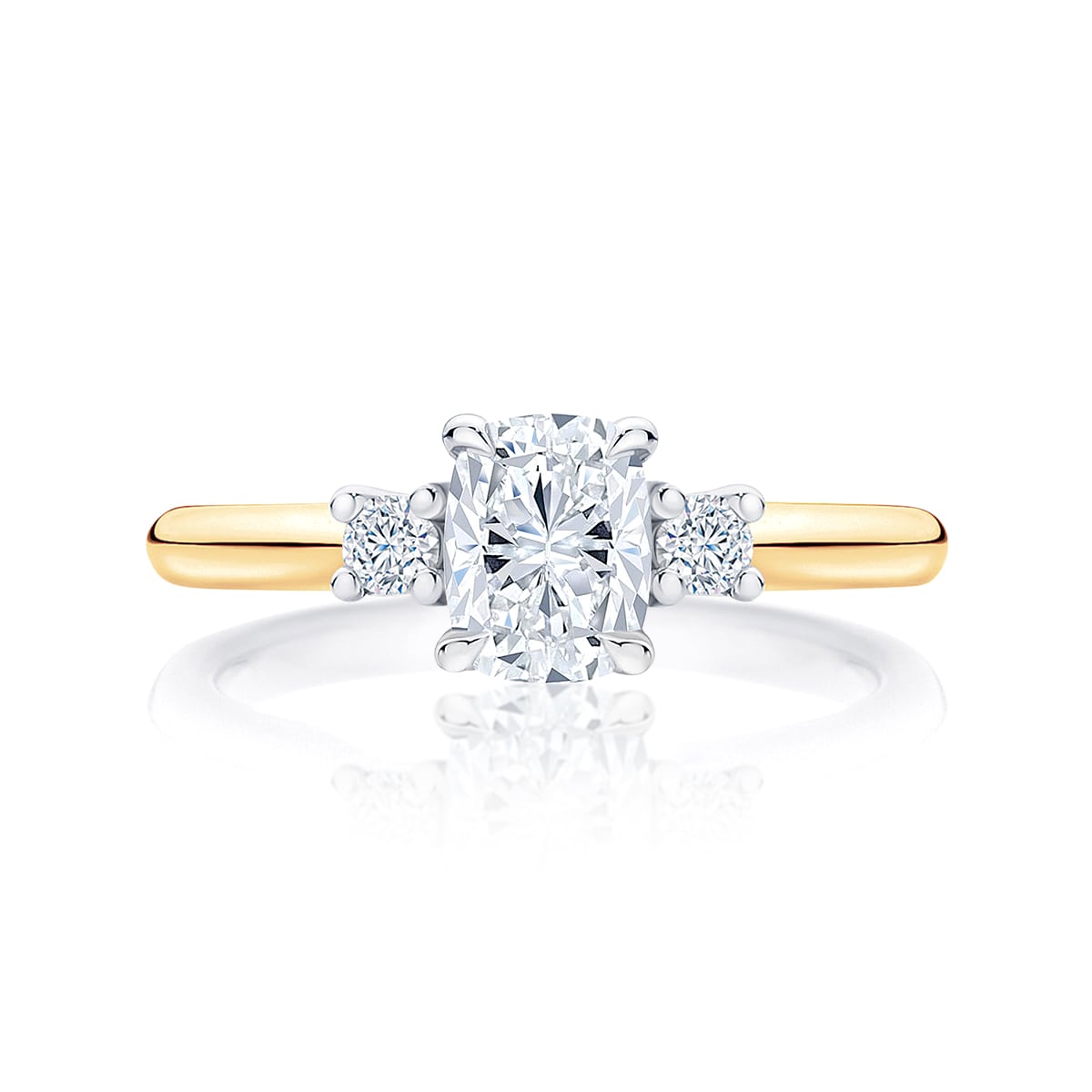 Diamond Three Stone Engagement Ring in Yellow Gold | Arcadia (Rect. Cushion)
