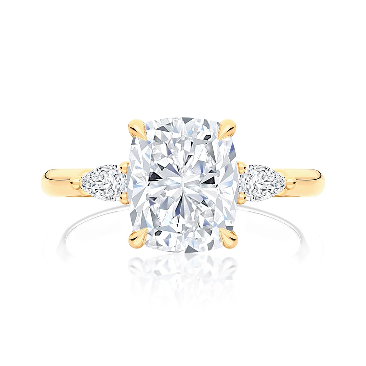 Diamond Three Stone Engagement Ring in Yellow Gold | Cala (Rect. Cushion)