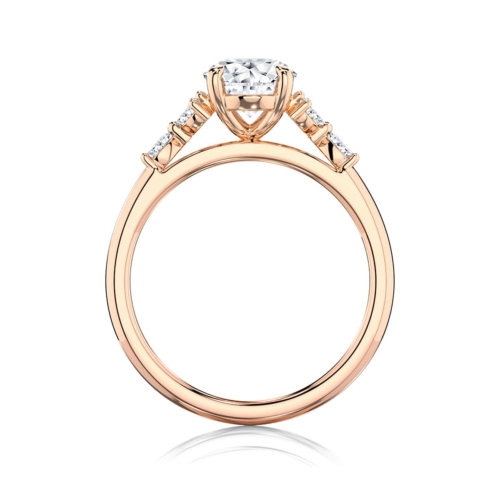 Oval Diamond Engagement Ring with Side stones in Rose Gold  | Catalina