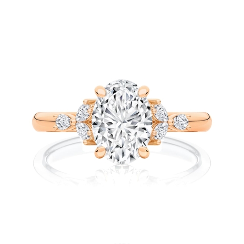 Oval Diamond Engagement Ring with Side stones in Rose Gold  | Catalina