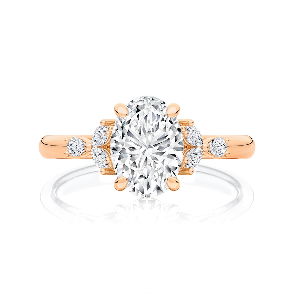 Oval Diamond Engagement Ring with Side stones in Rose Gold  | Catalina