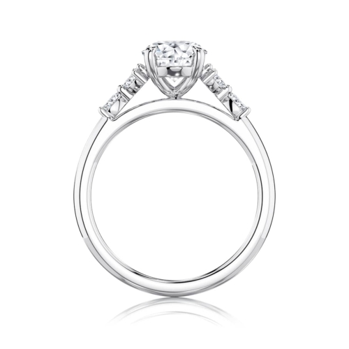 Oval Diamond Engagement Ring with Side stones in White Gold  | Catalina
