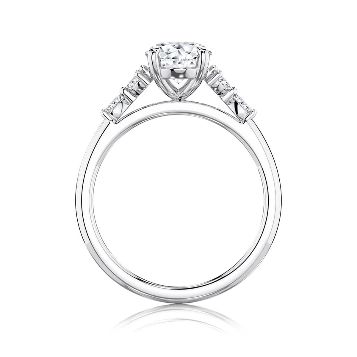 Oval Diamond Engagement Ring with Side stones in White Gold  | Catalina