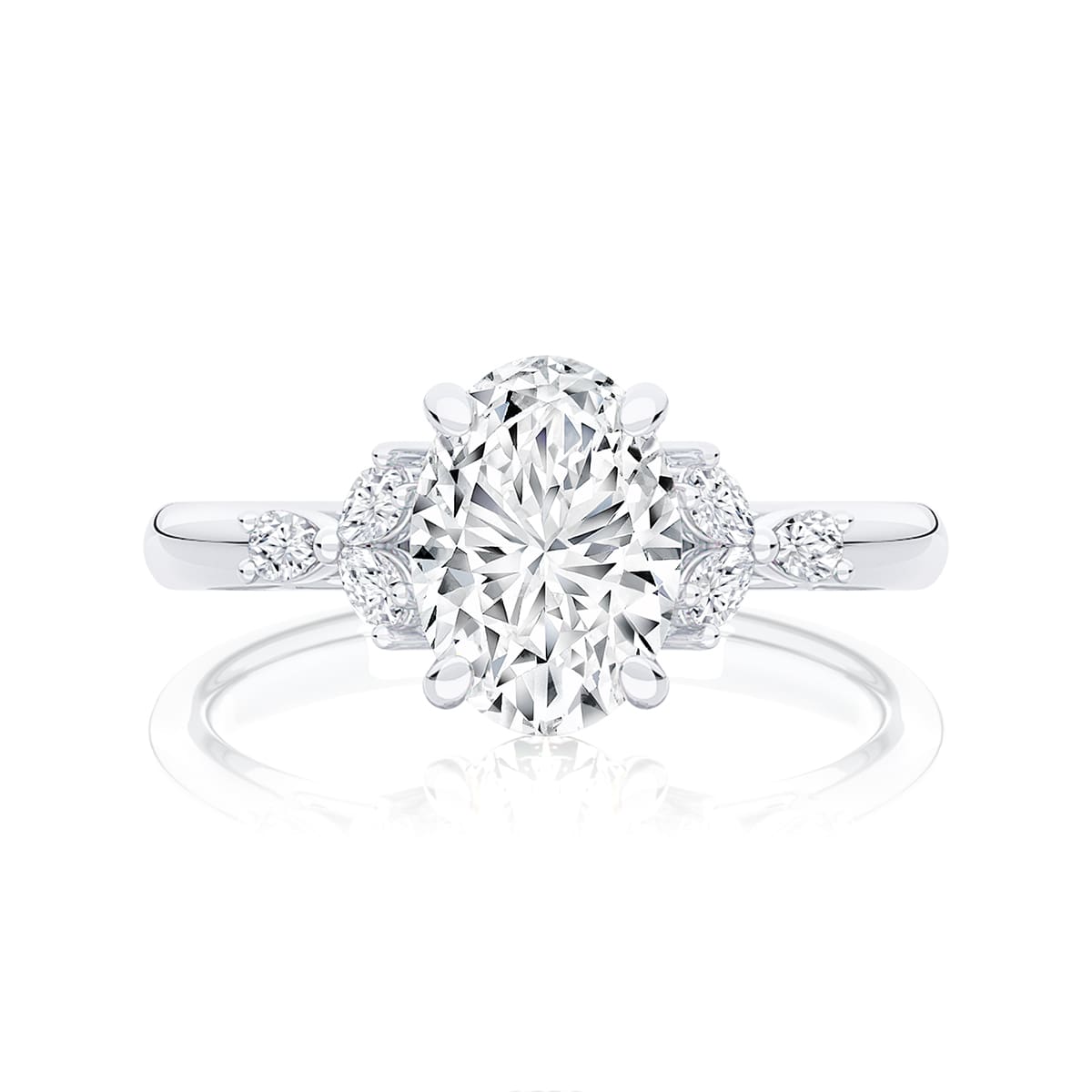 Oval Diamond Engagement Ring with Side stones in White Gold  | Catalina