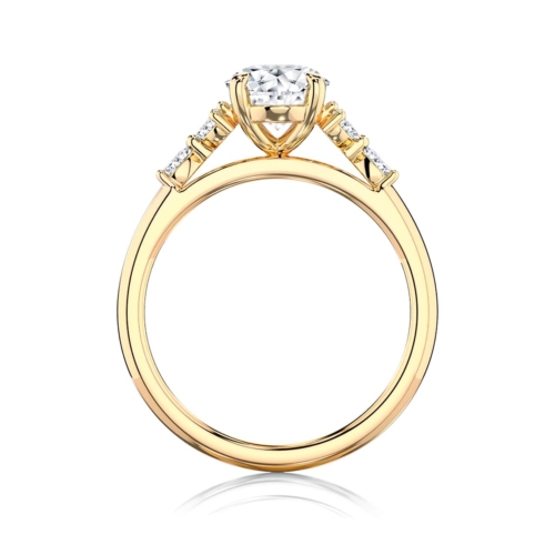 Oval Diamond Engagement Ring with Side stones in Yellow Gold  | Catalina