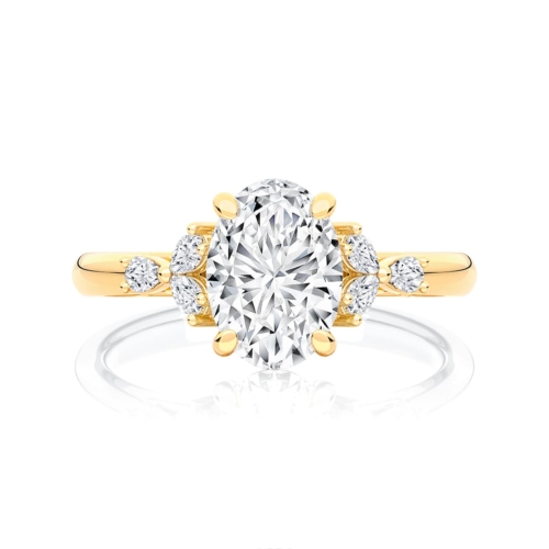 Oval Diamond Engagement Ring with Side stones in Yellow Gold  | Catalina