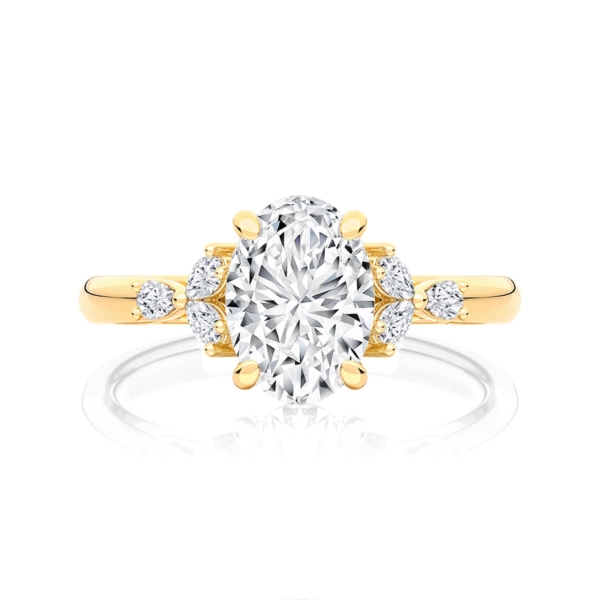 Oval Diamond Engagement Ring with Side stones in Yellow Gold  | Catalina