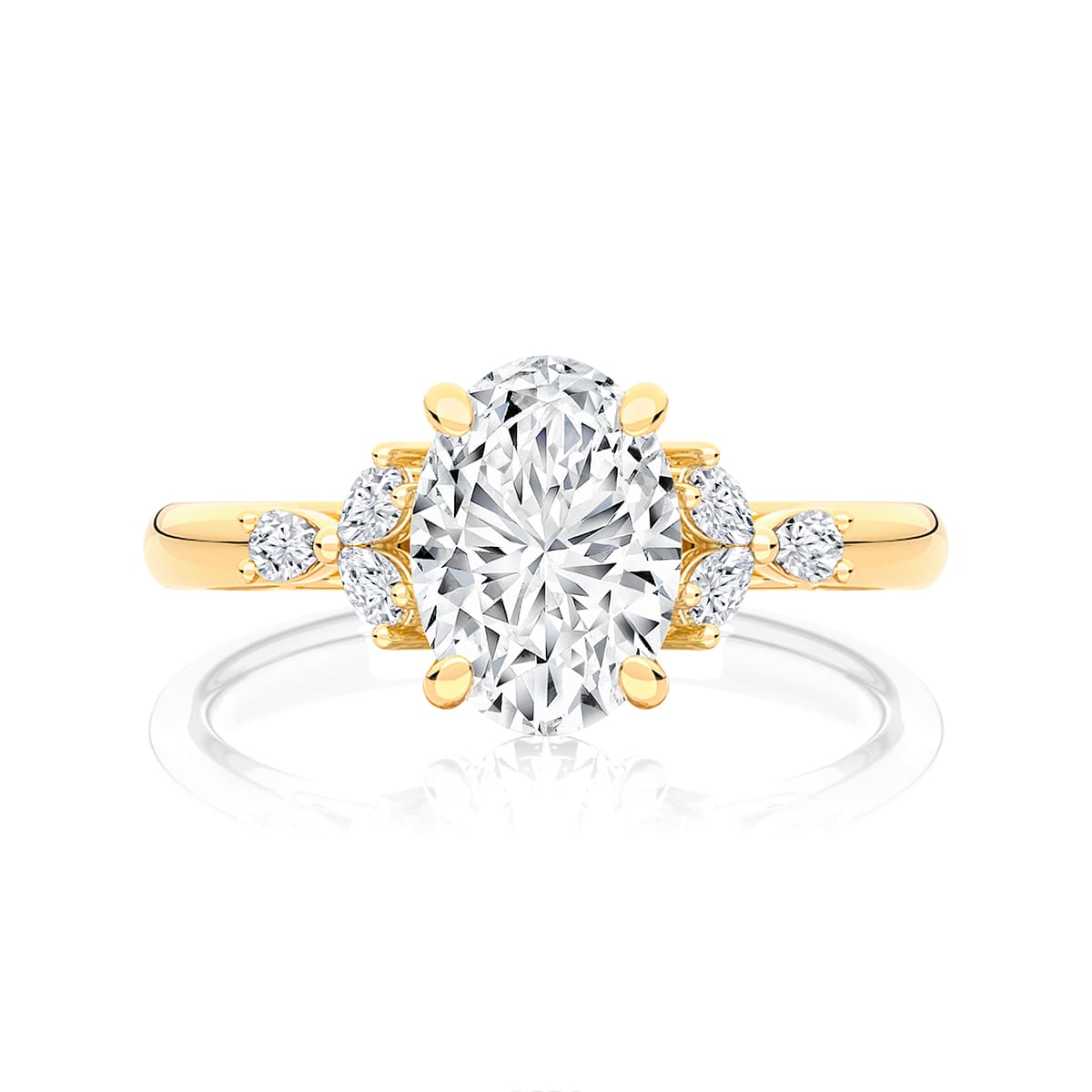 Oval Diamond Engagement Ring with Side stones in Yellow Gold  | Catalina