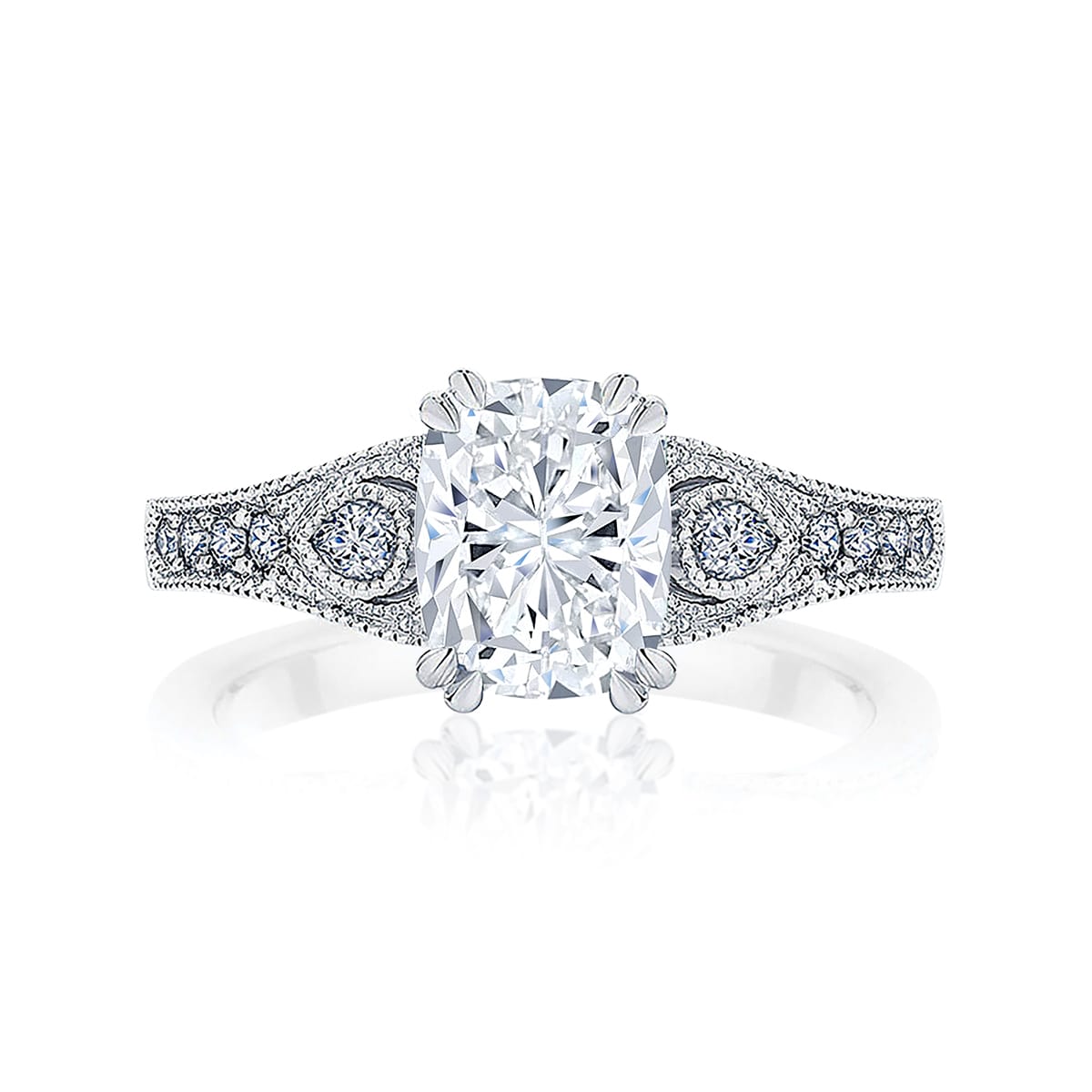 Diamond Engagement Ring With Side Stones in Platinum | Eve (Rect. Cushion)