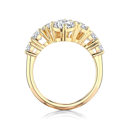 Round Diamond Engagement Ring with Side stones in Yellow Gold | Orion