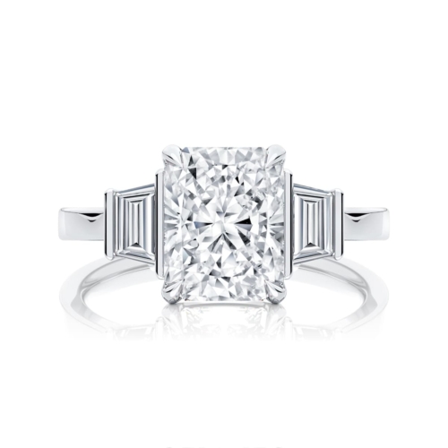 Radiant Diamond Three Stone Engagement Ring in Platinum | Raleigh