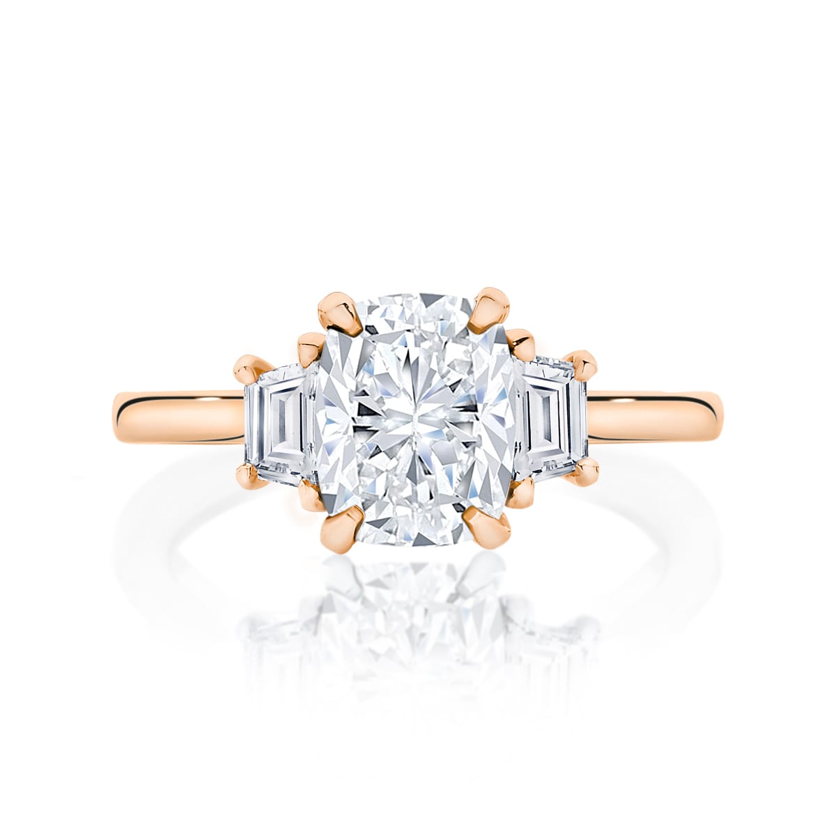 Diamond Three Stone Engagement Ring in Rose Gold | Soiree (Rect. Cushion)