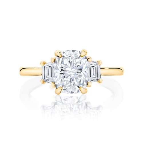 Diamond Three Stone Engagement Ring in Yellow Gold | Soiree (Rect. Cushion)