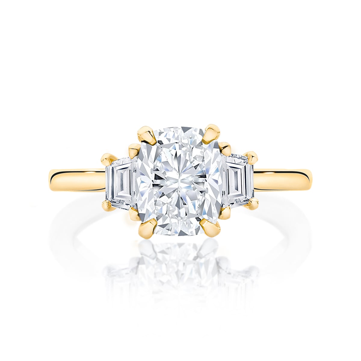 Diamond Three Stone Engagement Ring in Yellow Gold | Soiree (Rect. Cushion)