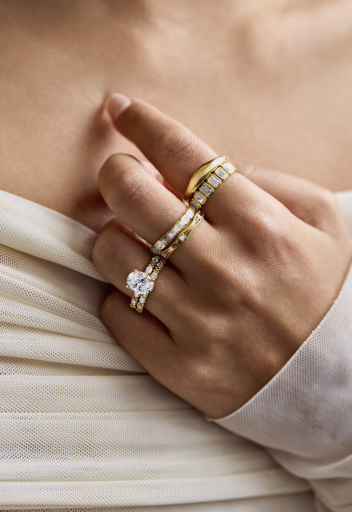 yellow gold eternity rings and bridal sets for women getting married